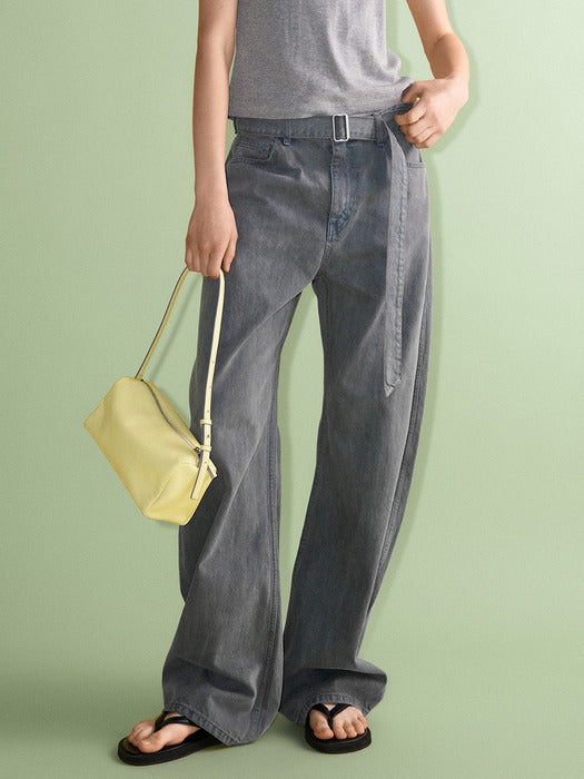 Facade Pattern Belted Round Denim blue grey