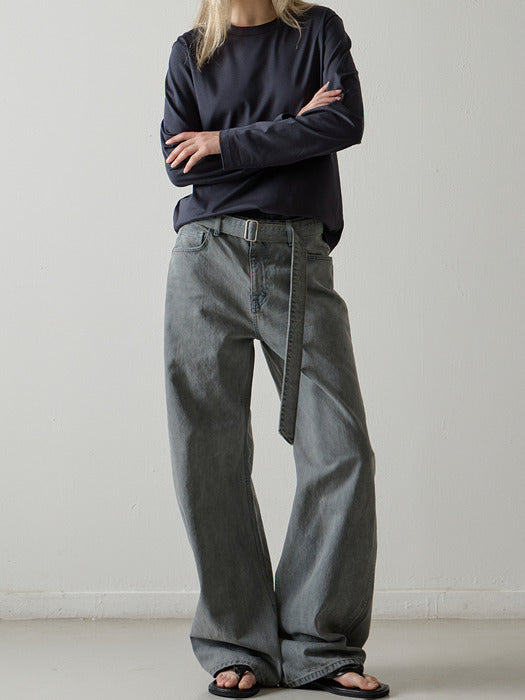 Facade Pattern Belted Round Denim blue grey
