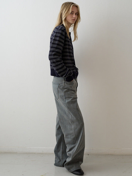 Facade Pattern Belted Round Denim blue grey
