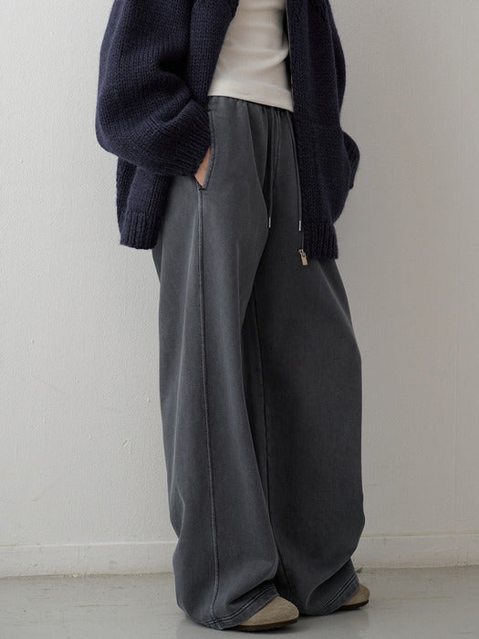 Wide Pigment-Dyed Sweatpants - Blue Grey