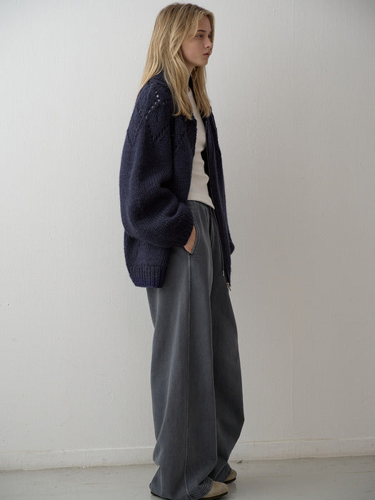 Wide Pigment-Dyed Sweatpants - Blue Grey