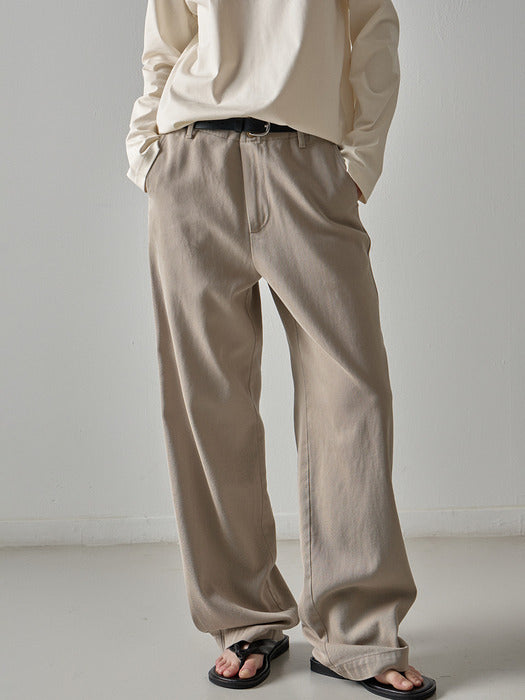 Washed Cotton Straight Pants_olive beige