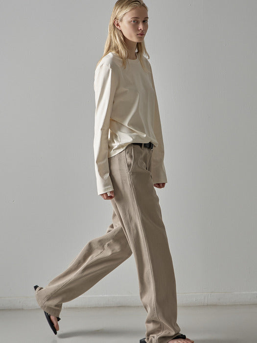Washed Cotton Straight Pants_olive beige