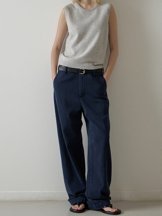 Washed Cotton Straight Pants_navy