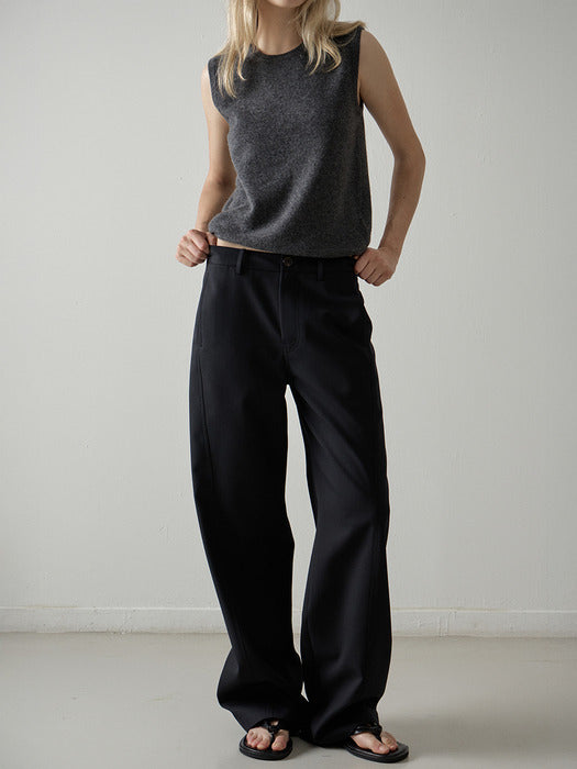 Curved Wool Pants - Black
