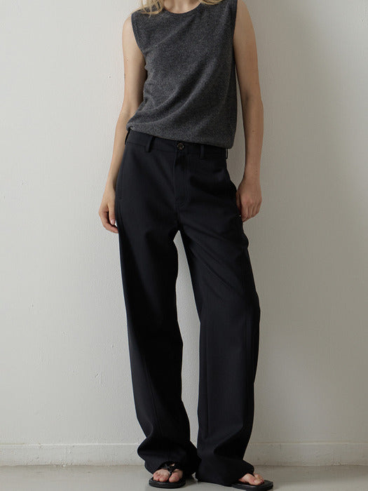 Curved Wool Pants - Black