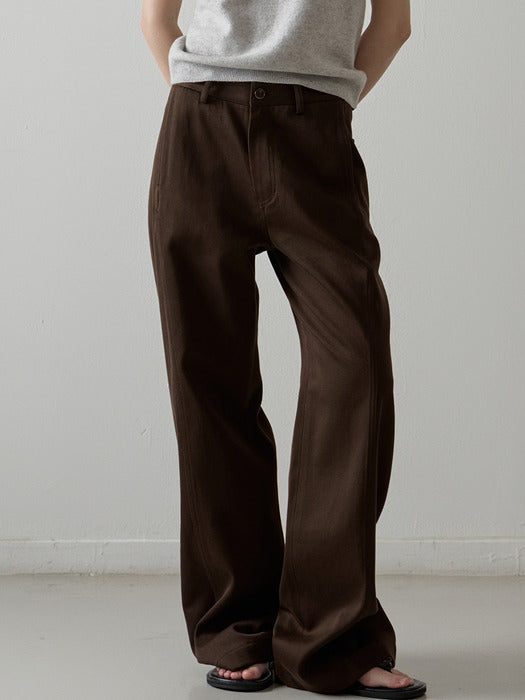 Facade Pattern Curved Cotton Pants dark brown