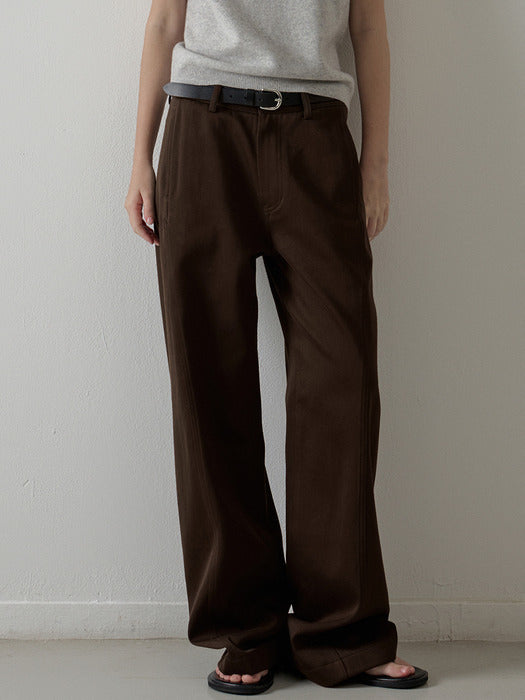 Facade Pattern Curved Cotton Pants dark brown