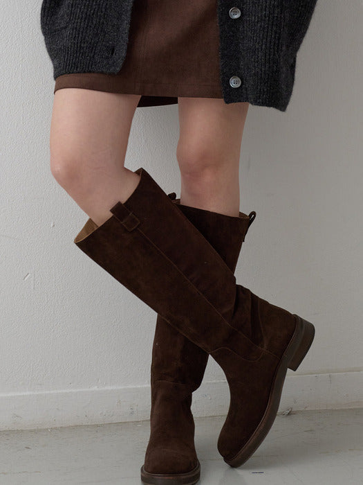 Facade Pattern Suede Long Boots chocolate