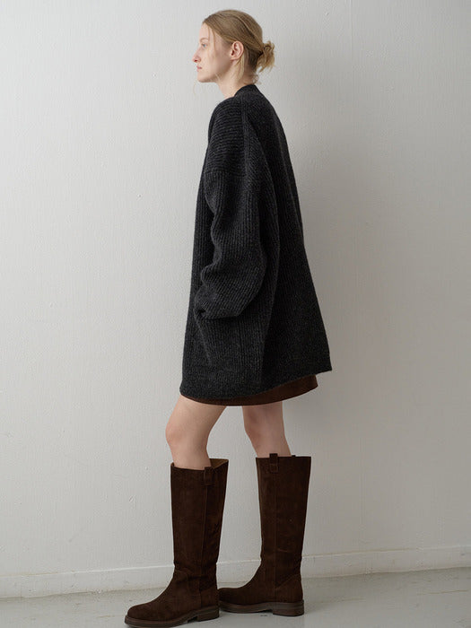 Facade Pattern Suede Long Boots chocolate