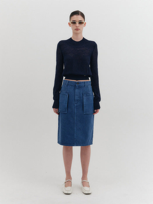Eenk Pocket Denim Skirt - Navy