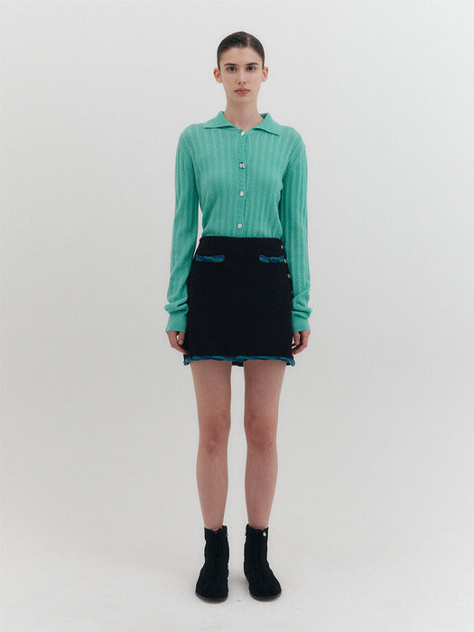 [EENK] Twist Edge Knitwear Skirt - Black