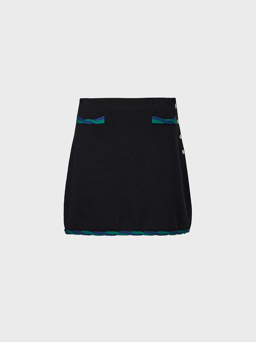 [EENK] Twist Edge Knitwear Skirt - Black