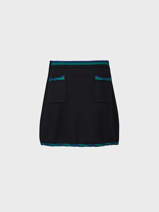 [EENK] Twist Edge Knitwear Skirt - Black