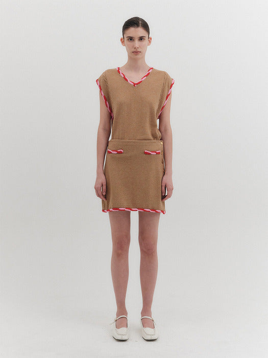 [EENK] Twist Edge Knitwear Skirt - Beige