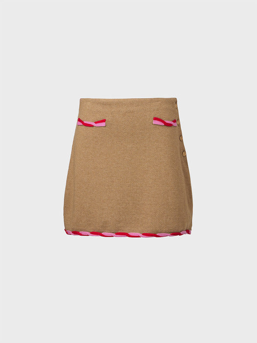 [EENK] Twist Edge Knitwear Skirt - Beige