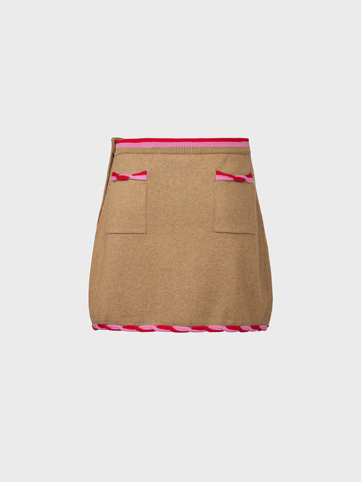 [EENK] Twist Edge Knitwear Skirt - Beige