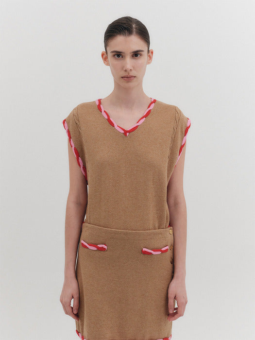 Eenk Twist Edge Knitwear Vest - Beige