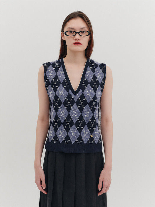 Eenk Argyle Knitwear Vest - Navy