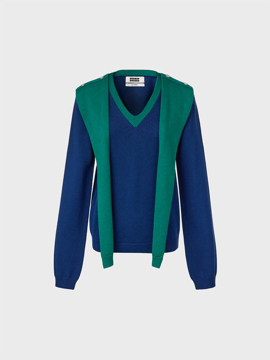 Eenk Muffler Layered Knitwear Top - Navy