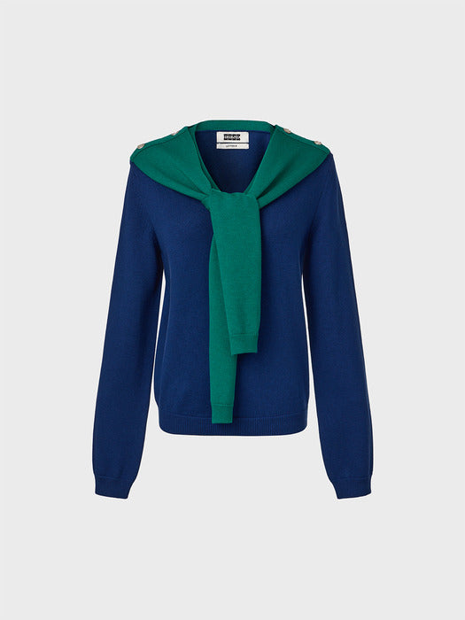 Eenk Muffler Layered Knitwear Top - Navy