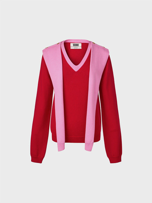 Eenk Muffler Layered Knitwear Top - Red