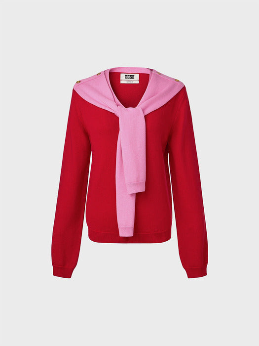 Eenk Muffler Layered Knitwear Top - Red
