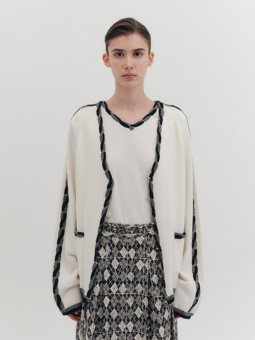 Eenk Twisted Edge Knitwear Cardigan - Ivory