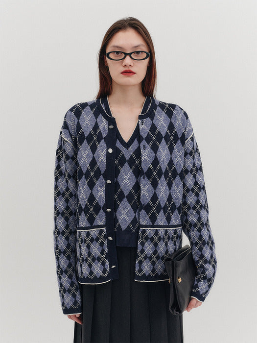 Eenk Argyle Knitwear Cardigan - Navy