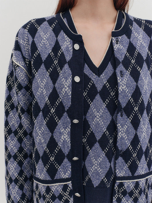 Eenk Argyle Knitwear Cardigan - Navy