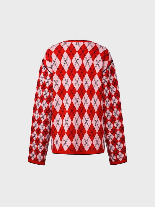 Eenk Argyle Knitwear Cardigan - Red