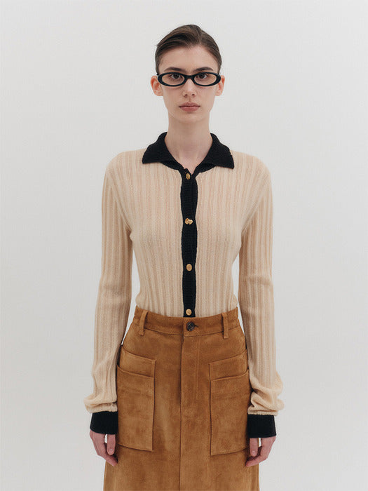 Eenk Collar Knitwear Cardigan - Beige