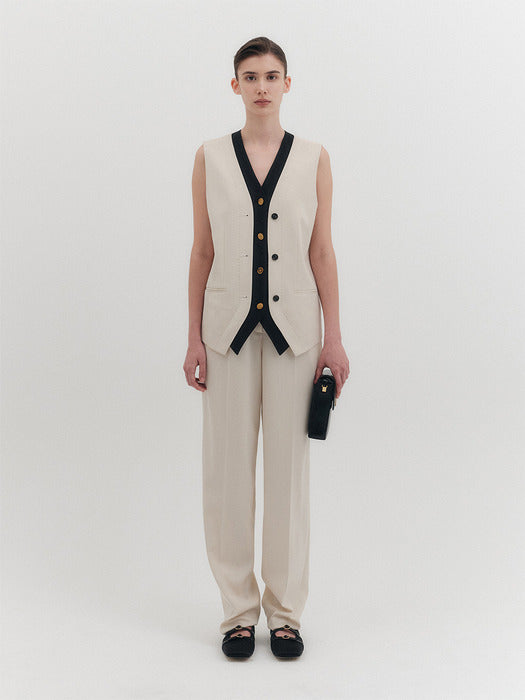 Eenk Color Block Waist Pants - Ivory