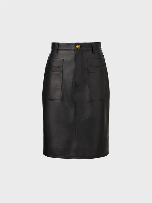 Eenk Pocket Leather Skirt - Black