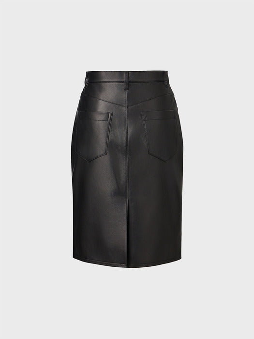 Eenk Pocket Leather Skirt - Black