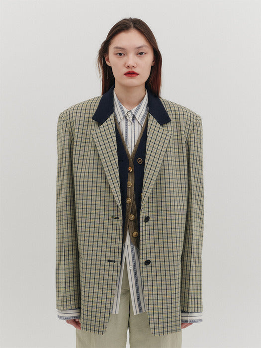Eenk Color Block Single Breasted Blazer - Sage Green