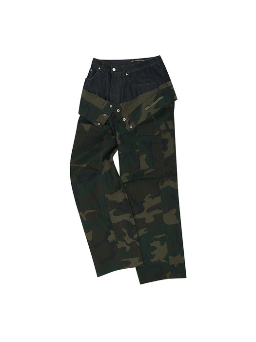 [andersson bell] UNISEX CAMOUFLAGE DOUBLE WAIST WORK WIDE-LEG JEANS apa853u(NAVY/GREEN)