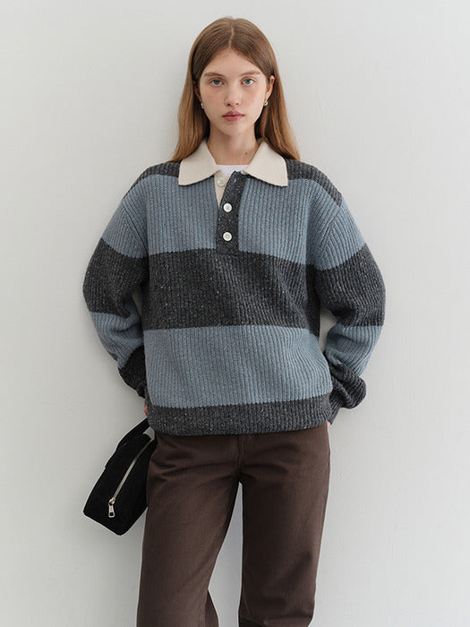 [dunst] UNISEX CHUNKY RUGBY SWEATER SOFTBLUE GREY_UDSW5C114B1