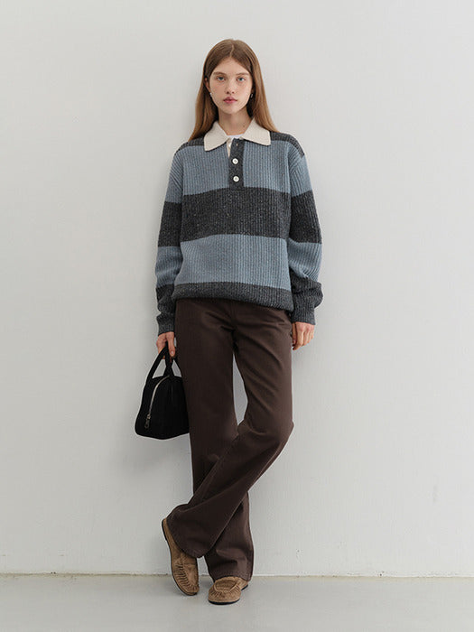 [dunst] UNISEX CHUNKY RUGBY SWEATER SOFTBLUE GREY_UDSW5C114B1