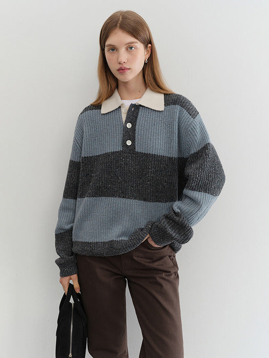 [dunst] UNISEX CHUNKY RUGBY SWEATER SOFTBLUE GREY_UDSW5C114B1