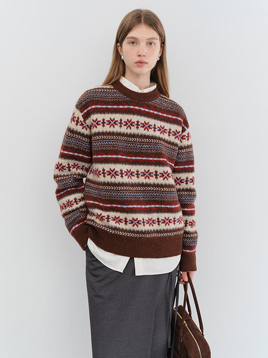 [dunst] UNISEX FAIRISLE SWEATER BROWN_UDSW5C108W2