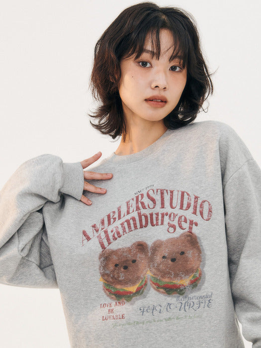 [ambler] Burger Bear Sweatshirts AMM1307 (Melange)