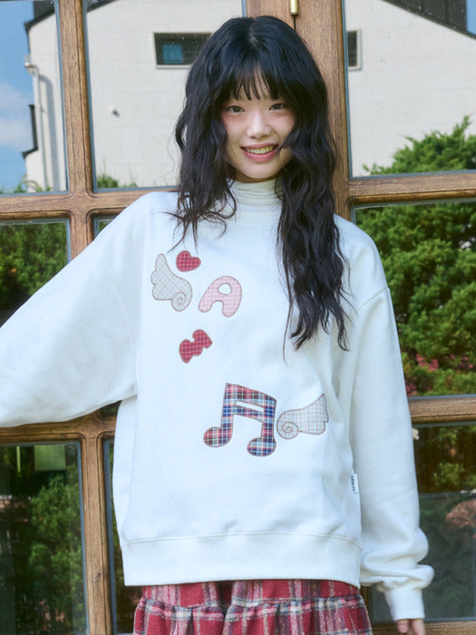 [ambler] Single Note Applique Check Patch Sweatshirts AMM1310 (Ivory)
