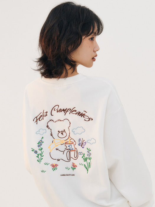 [ambler] Happy birthday Sweatshirts AMM1311 (Ivory)