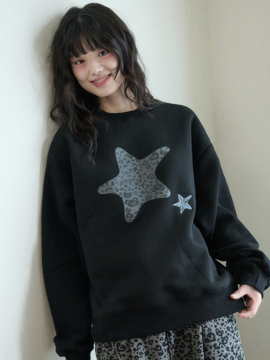 [ambler] Heart Bear Leopard Star Sweatshirts AMM1312 (Black)