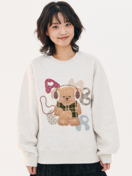 [ambler] Winter puppy Applique Check Patch Sweatshirts AMM1313 (Oatmeal)