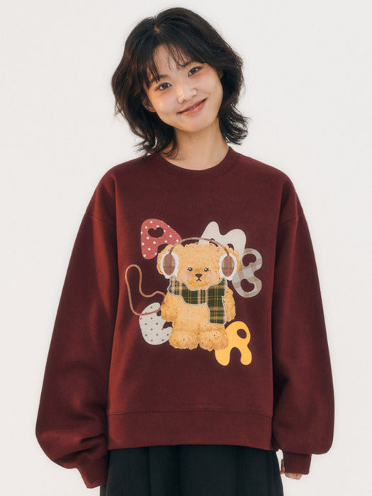 [ambler] Winter puppy Applique Check Patch Sweatshirts AMM1313 (Burgundy)