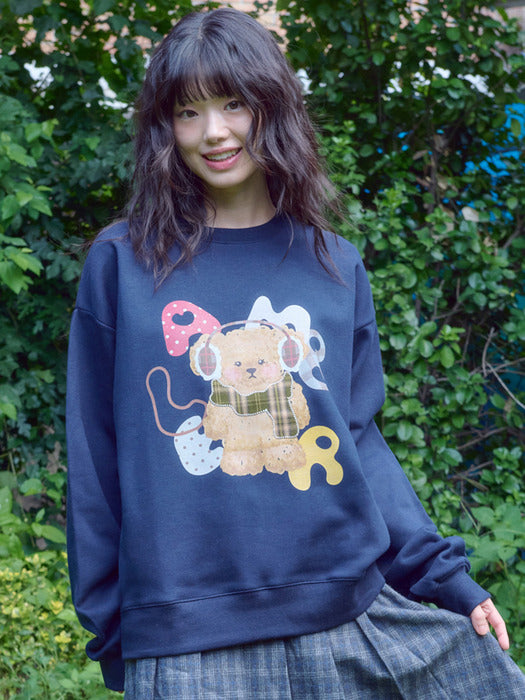 [ambler] Winter puppy Applique Check Patch Sweatshirts AMM1313 (Navy)