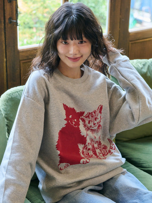 [ambler] Like cat Sweatshirts AMM1314 (Melange)