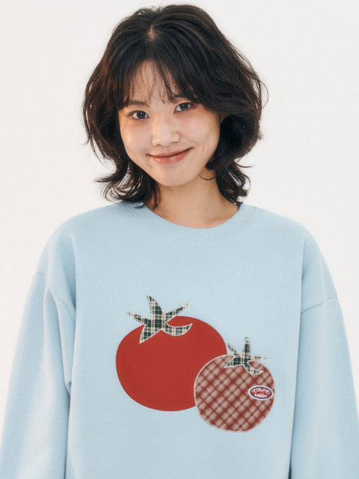 [ambler] Tomato Applique Check Patch Sweatshirts AMM1319 (Blue)